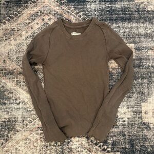 Free People Waffle Brown Long Sleeve Top